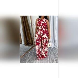 Elegant Burgundy Floral Jumpsuit